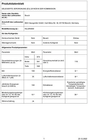 Šaldytuvas Bosch KIL22NSE0