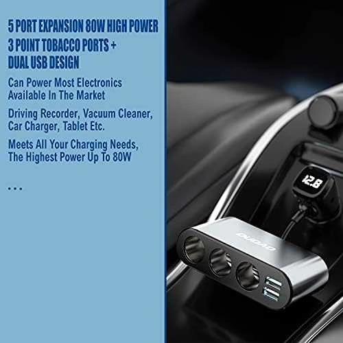 Dudao automobilinis įkroviklis 2x USB / 3x cigarečių žiebtuvėlio skirstytuvas juodas (R1Pro juodas)
