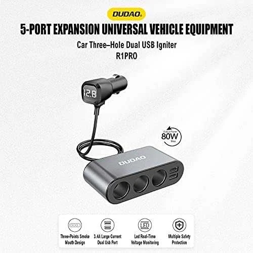 Dudao automobilinis įkroviklis 2x USB / 3x cigarečių žiebtuvėlio skirstytuvas juodas (R1Pro juodas)