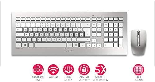 CHERRY DW 8000 klaviatūra Radijo dažnio belaidė QWERTZ Vokiečių Sidabras, Balta