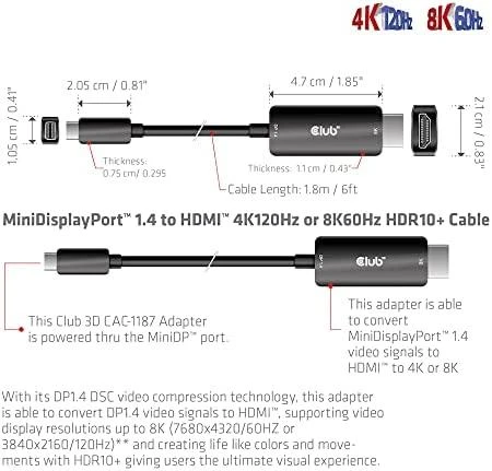 Kabelis Club 3D Club3D Cable MiniDP 1.4 > HDMI 1,8m 8K60Hz St / St mažmeninės prekybos