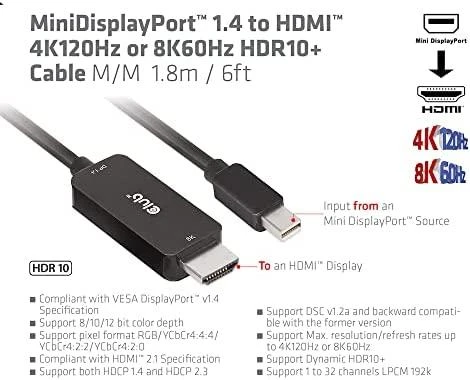 Kabelis Club 3D Club3D Cable MiniDP 1.4 > HDMI 1,8m 8K60Hz St / St mažmeninės prekybos