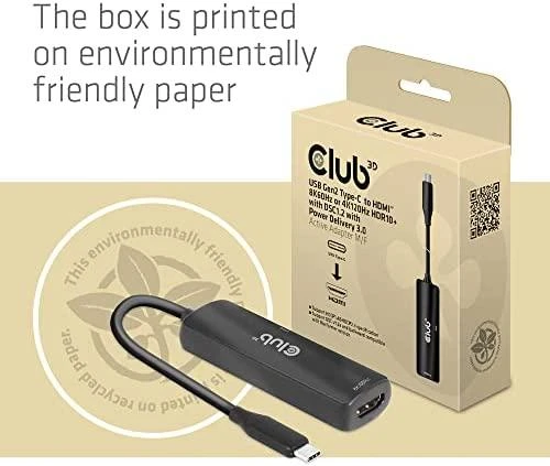 Club 3D Club3D USB-C adapteris su HDMI 8K60Hz/4K120Hz, aktyvus M/F adapteris, PD 3.0, HDR10+ ir DSC 1.2