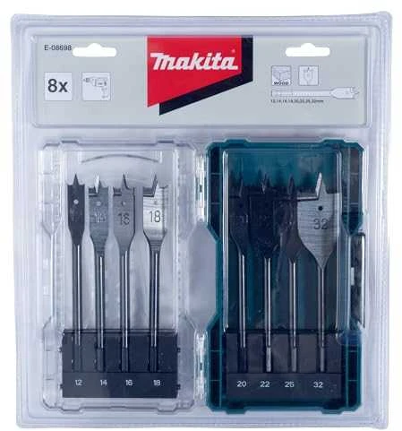 Grąžtas Makita Plunksninių medienos grąžtų rinkinys, 8 vnt (12, 14, 16, 18, 20, 22, 25, 32 mm) E-08698