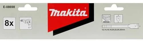 Grąžtas Makita Plunksninių medienos grąžtų rinkinys, 8 vnt (12, 14, 16, 18, 20, 22, 25, 32 mm) E-08698