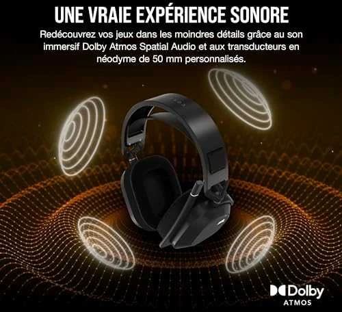 Corsair HS80 MAX belaidės žaidimų ausinės, Pilkos spalvos