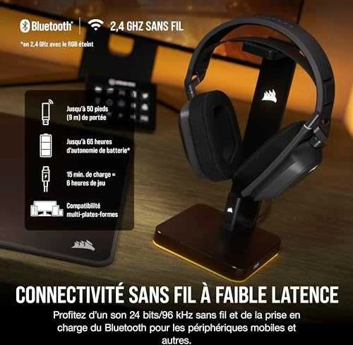 Corsair HS80 MAX belaidės žaidimų ausinės, Pilkos spalvos