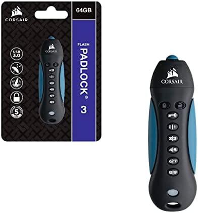 CORSAIR Flasch Padlock3 64GB saugus USB3.0 atmintukas su klaviatūra Saugus 256 bitų aparatinės įrangos AES šifravimas