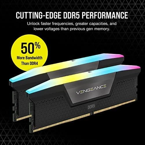 RAM 96 GB „Corsair DIMM 5200“ (2 x 48 GB) dvigubų atminties modulių rinkinys (juodas. CMH96GX5M2B5200C38. „Vengeance RGB“. „INTEL XMP“)