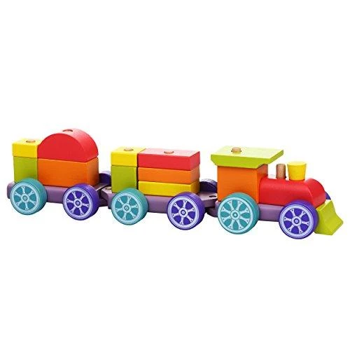 Cubika Medinis rūšiavimo traukinukas su kaladėlėmis - Vaivorykštės ekspresas 42cm.
