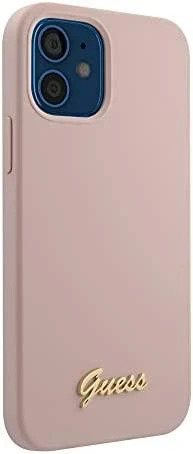 Apple iPhone 12 Mini Guess dėklas silikoninis Script Gold Logo (GUHCP12SLSLMGLP) light rožinės spalvos