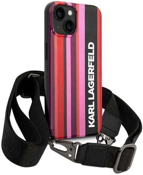 Dėklas Karl Lagerfeld Color Stripes Strap Case for iPhone 14 Plus / 15 Plus 6.7" - Rožinė