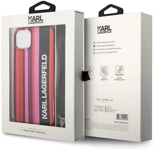 Dėklas Karl Lagerfeld Color Stripes Strap Case for iPhone 14 Plus / 15 Plus 6.7" - Rožinė