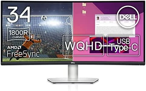 Monitorius Dell USB-C S3423DWC, 34Inch/Curved/ 3440 x 1440/ LED LCD/ VA/ 4ms/ 100Hz/300cd/m²,USB-C/ DP/ USB-A/HDMI, Audio Out, AMD FreeSync