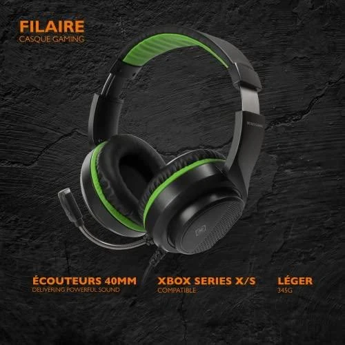 Stereo žaidimų ausinės DELTACO GAMING skirta XBOX Series X / S, 2m kabelis, 40mm, juodos/žalios spalvos / GAM-128