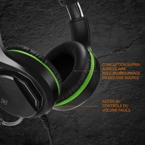 Stereo žaidimų ausinės DELTACO GAMING skirta XBOX Series X / S, 2m kabelis, 40mm, juodos/žalios spalvos / GAM-128