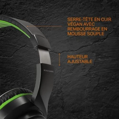 Stereo žaidimų ausinės DELTACO GAMING skirta XBOX Series X / S, 2m kabelis, 40mm, juodos/žalios spalvos / GAM-128