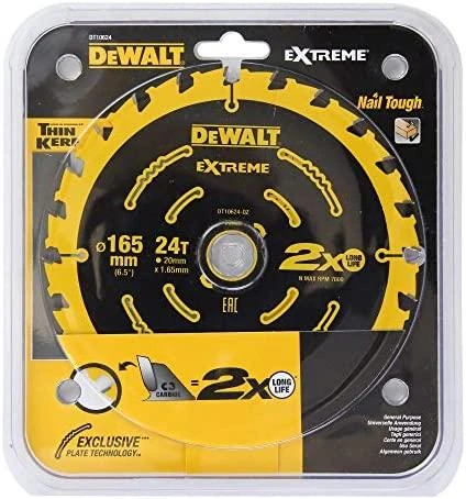 Pjovimo diskas medienai DeWalt; 165x1,65x20,0 mm; Z24; 18°
