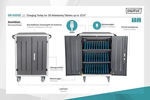 Digitus | Digitus | Charging trolley, 30 charge bases, 16", 1100 x 700 x 650 mm | DN-45002 | Juodas