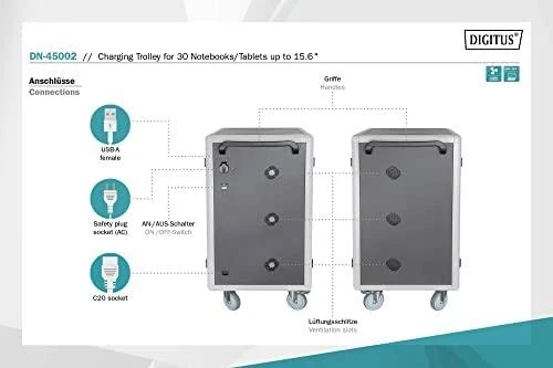 Digitus | Digitus | Charging trolley, 30 charge bases, 16", 1100 x 700 x 650 mm | DN-45002 | Juodas