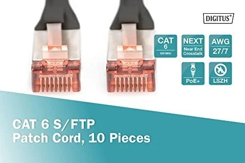 Digitus Patchcord CAT6, S-FTP, 3m, juoda, 10 vnt (DK-1644-030-BL-10)