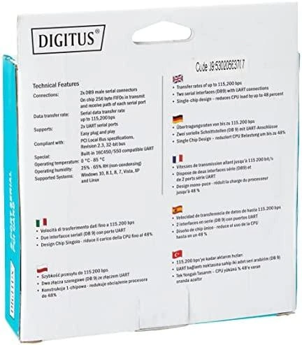 Assmann Electronic DIGITUS Serial I/O 2-port PCI Add-On Card 2 X DB9 M Slot Bracket MCS9865 chipset