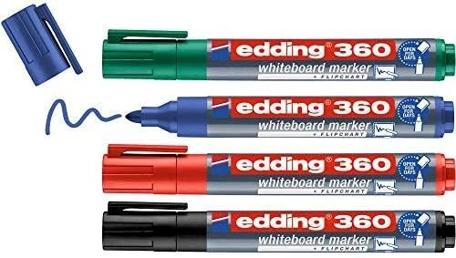 Povl Klitgaard Co Žymeklių baltai lentai rinkinys Edding 360, 1.5-3mm, apvaliu galiuku, 4 spalvos