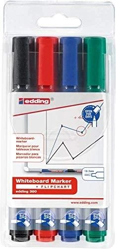 Povl Klitgaard Co Žymeklių baltai lentai rinkinys Edding 360, 1.5-3mm, apvaliu galiuku, 4 spalvos