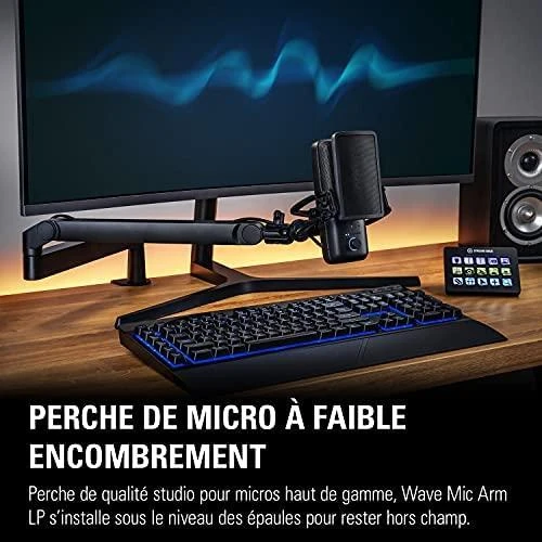 Elgato | Wave Mic Arm | 10AAN9901 | Viršutinės rankos darbo stalo prošvaisa (160 mm); Apatinės rankos darbo stalo prošvaisa (70 mm); Horizontalus siekis (740 mm); Vertikalus sukimas (90 ° aukštyn / 60 ° žemyn (alkūnė); Stalinis spaustukas išplečiamas iki 60 mm | Žemas profilis