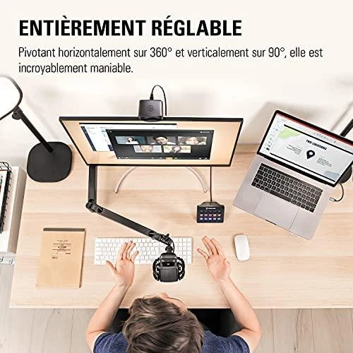 Elgato | Wave Mic Arm | 10AAN9901 | Viršutinės rankos darbo stalo prošvaisa (160 mm); Apatinės rankos darbo stalo prošvaisa (70 mm); Horizontalus siekis (740 mm); Vertikalus sukimas (90 ° aukštyn / 60 ° žemyn (alkūnė); Stalinis spaustukas išplečiamas iki 60 mm | Žemas profilis