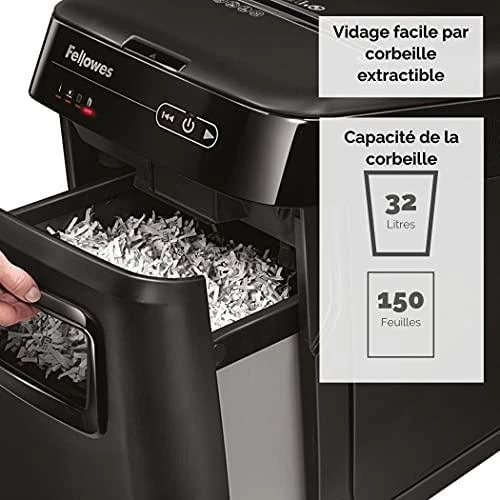Fellowes kryžminio pjovimo smulkintuvas | AutoMAX 150C | Juodas | Popieriaus smulkintuvas | Kompaktinių diskų smulkintuvas | Kreditinių kortelių smulkintuvas | Automatinis padavimas
