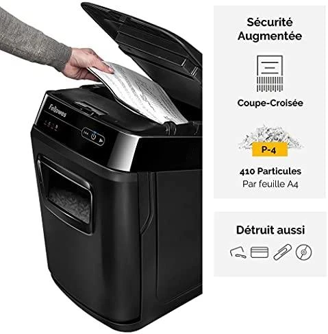 Fellowes kryžminio pjovimo smulkintuvas | AutoMAX 150C | Juodas | Popieriaus smulkintuvas | Kompaktinių diskų smulkintuvas | Kreditinių kortelių smulkintuvas | Automatinis padavimas