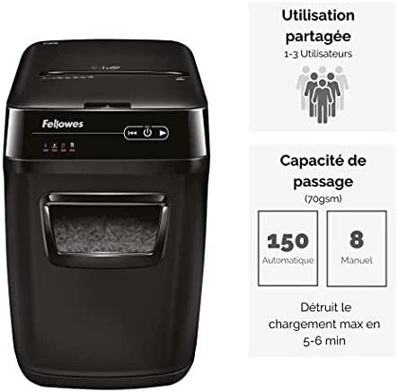 Fellowes kryžminio pjovimo smulkintuvas | AutoMAX 150C | Juodas | Popieriaus smulkintuvas | Kompaktinių diskų smulkintuvas | Kreditinių kortelių smulkintuvas | Automatinis padavimas