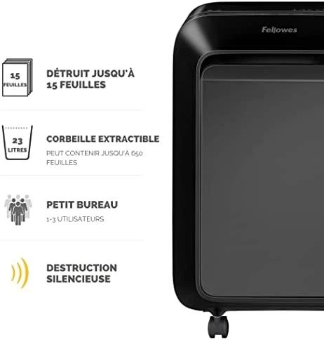 Fellowes MicroShred LX211 su techninių specifikacijų piktogramomis