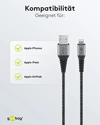 Goobay | Lightning to USB-A tekstilinis kabelis su metaliniais kištukais | 49268 | USB-A į „Lightning“.