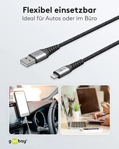 Goobay | Lightning to USB-A tekstilinis kabelis su metaliniais kištukais | 49268 | USB-A į „Lightning“.