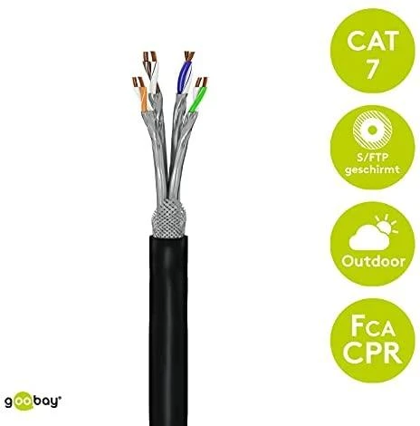 Goobay CAT 7 lauko tinklo kabelis, varinis, S/FTP (PiMF), juodas 305m 52769