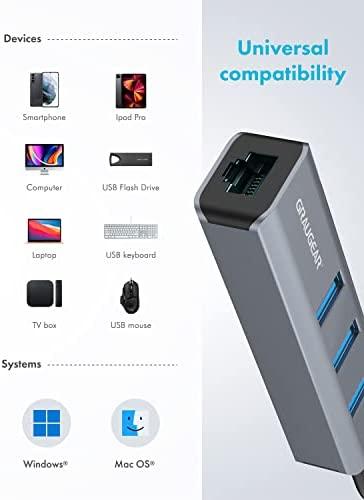 Graugear GRAUGEAR USB HUB USB-HUB 3x USB 3.0 prievadai Type-A+ Gbit LAN mažmeninė prekyba