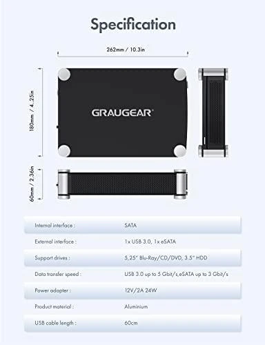„Graugear“ pilkas išorinis 5,25 colio korpusas