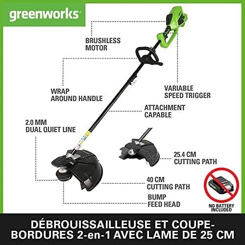 Greenworks žoliapjovė ir krūmapjovė GD40BC 40 cm 40V, be akumuliatoriaus ir kroviklio