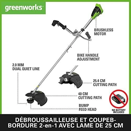 Žoliapjovė - trimeris Greenworks GD40BCB; 40 V (be akumuliatoriaus ir pakrovėjo)