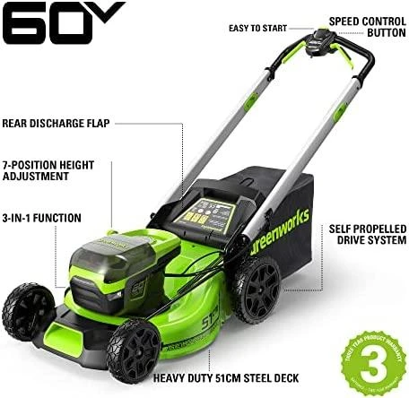 Akumuliatorinė savaeigė vejapjovė Greenworks GD60LM51SPK4; 60 V; 1x4,0 Ah akum.