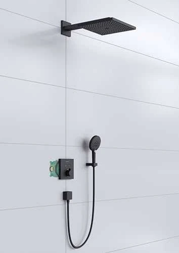 Potinkinės, termostatinės dušo sistemos komplektas Hansgrohe Raindance E 27939670, juodas matinis