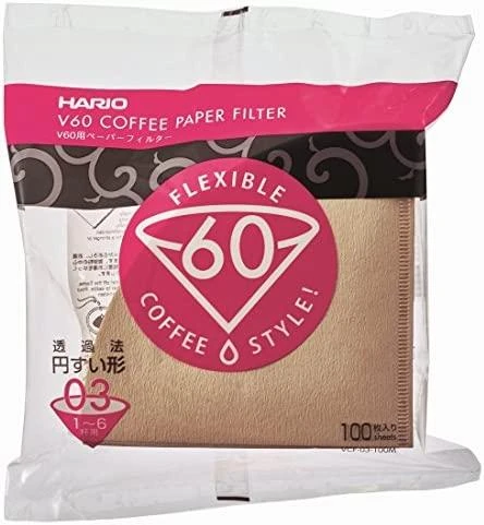 Hario V60-03 kavos filtrai rudu popieriumi pakuotėje