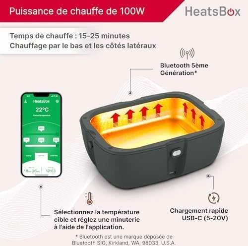 HeatsBox HB-04-102B elektrinė priešpiečių dėžutė 100 W 0,925 L Juodas Suaugusiųjų