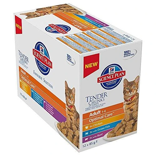 Hill's Cat Science Plan Feline Adult Multipack vištiena/Ocean žuvis/jautiena guliašas katėms 12x85g