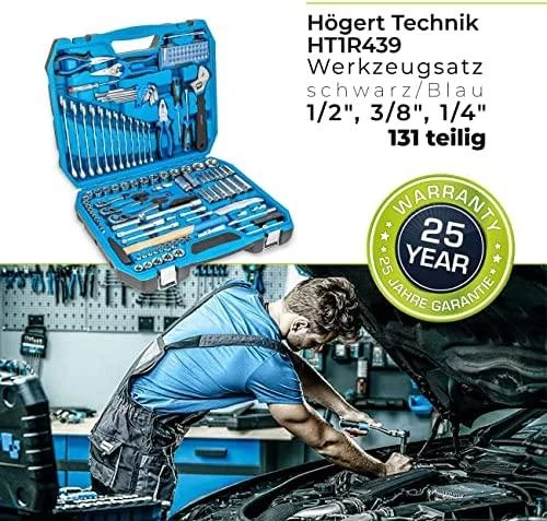 Įrankių komplektas Hogert HT1R439; 1/2''; 3/8''; 1/4''; 131 vnt.