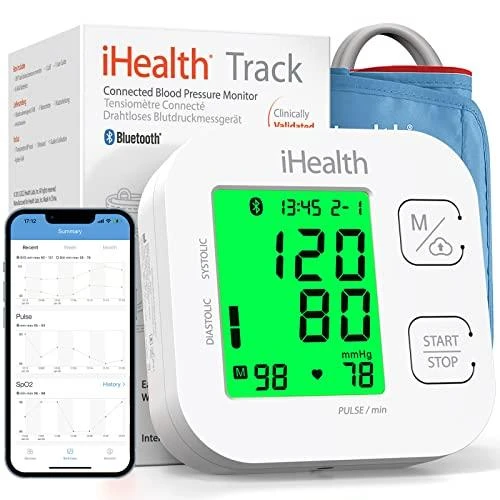 Kraujospūdžio matuoklis iHealth | Trasa | KN-550BT | Baltas/Mėlyna | Kraujospūdžio (sistolinio ir diastolinio) apskaičiavimas, Širdies susitraukimų dažnio skaičiavimas | 4 | Belaidis Bluetooth ryšys | Automatinis | Svoris 438 g