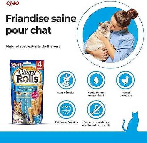 Inaba Churu Cat skanėstas Rolls vištienos tuno šukutės (4 lazdelės) 40g