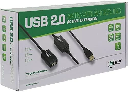 USB kabelis InLine USB-A - USB-A 10 m Juodas (34612I)